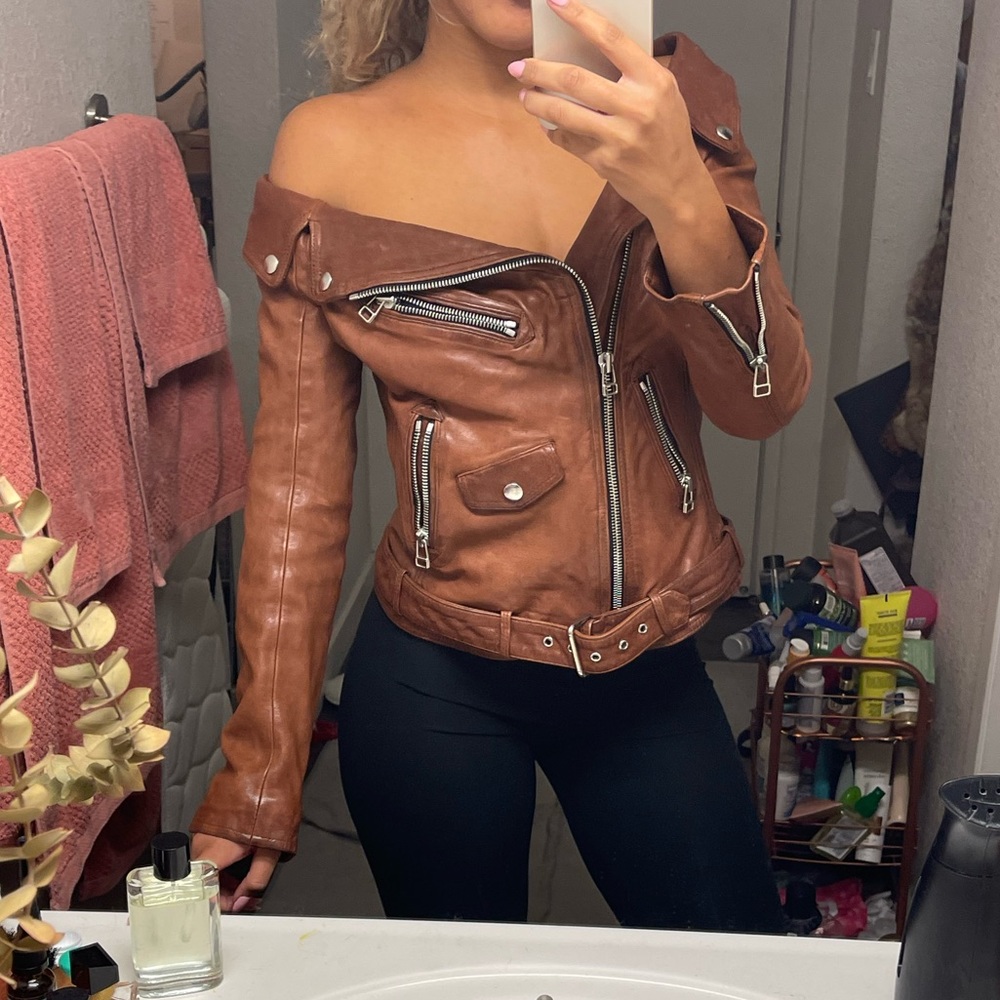 Faith connexion off shoulder leather jacket